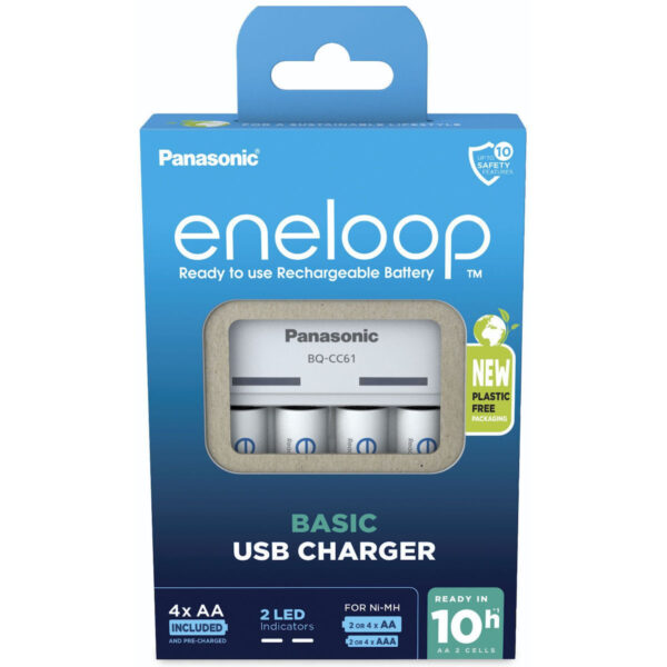 Panasonic Eneloop Basic BQ-CC61 USB Φορτιστής 4 Μπαταριών Ni-MH Μεγέθους AA/AAA Σετ με 4x AA 2000mAh