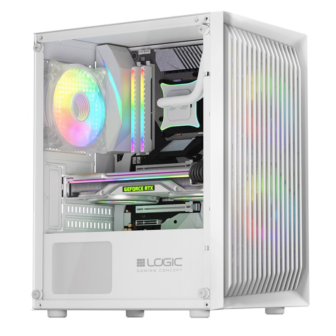 Logic Atos Gaming Mini Tower Κουτί Υπολογιστή με Πλαϊνό Παράθυρο και RGB Φωτισμό Λευκό