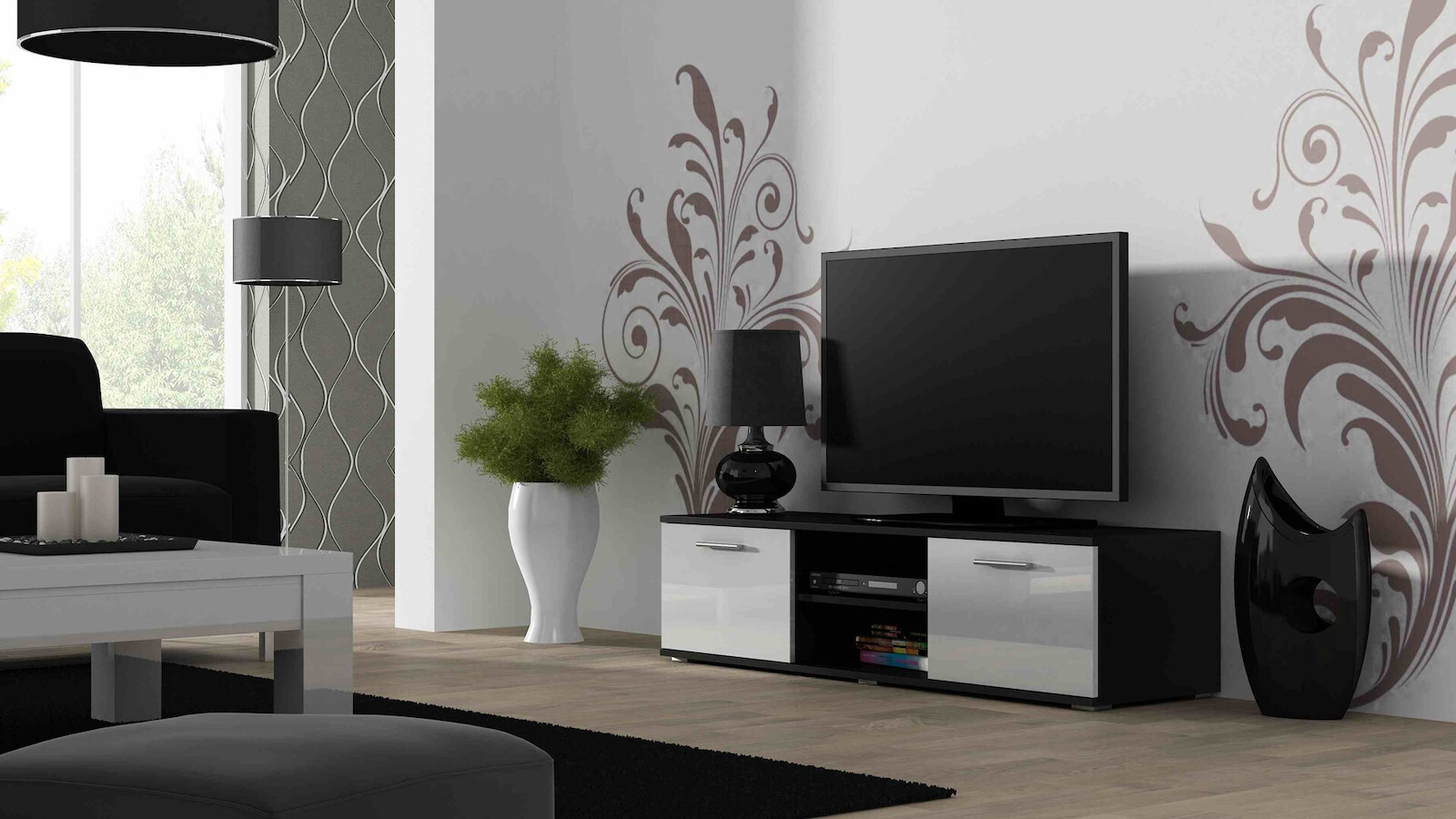 Έπιπλο Τηλεόρασης Ξύλινο Soho black/white Μ140xΠ43xΥ37cm SOHORTV140CZ/BI