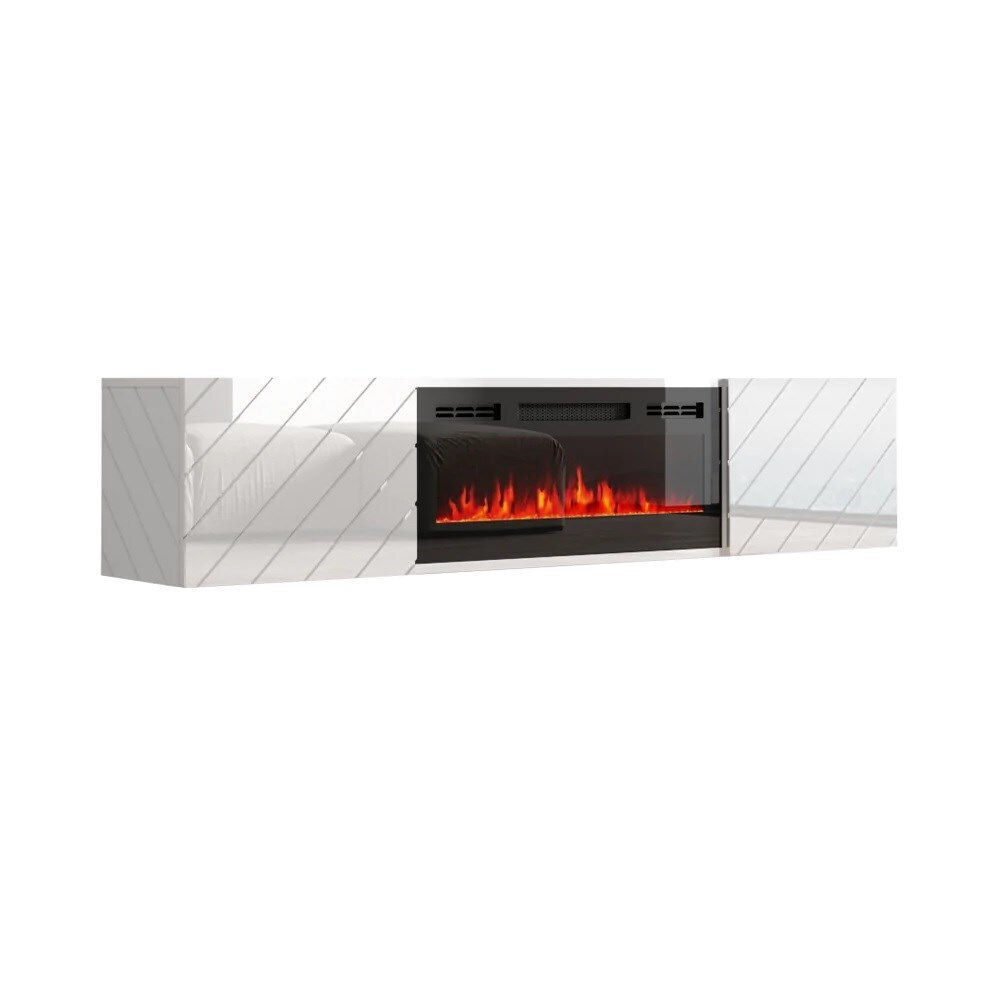 Ξύλινο Rtv Luxe με Φωτισμό LED Λευκό 182.6x34x37.5εκ.
