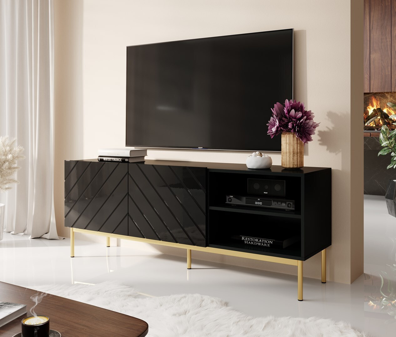 Μεταλλικό Black/Gloss Black 150x42x60εκ. ABETORTV15+ST