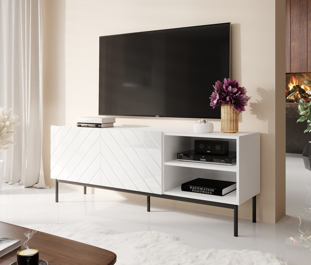 Έπιπλο Τηλεόρασης Ξύλινο Abeto Rtv White/Gloss White Μ150xΠ42xΥ60cm STVCMMZPM0211