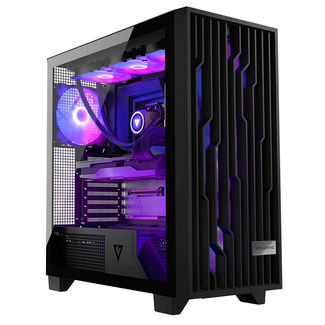 Modecom Volcano Perun Apex Gaming Midi Tower Κουτί Υπολογιστή με Πλαϊνό Παράθυρο και RGB Φωτισμό Μαύρο