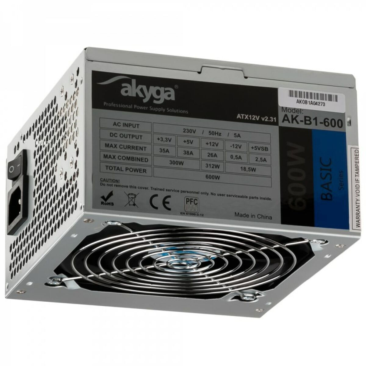 Akyga AK-B1-600 600W Μαύρο Τροφοδοτικό Υπολογιστή Full Wired