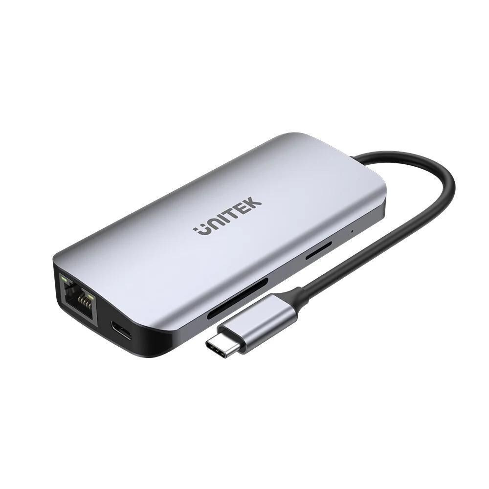 Unitek USB-C Docking Station με HDMI 4K PD Ethernet και σύνδεση 2 Οθονών Ασημί (D1122A01)