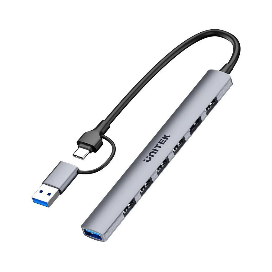 Unitek USB 2.0 Hub 7 Θυρών με σύνδεση USB-A / USB-C Γκρι