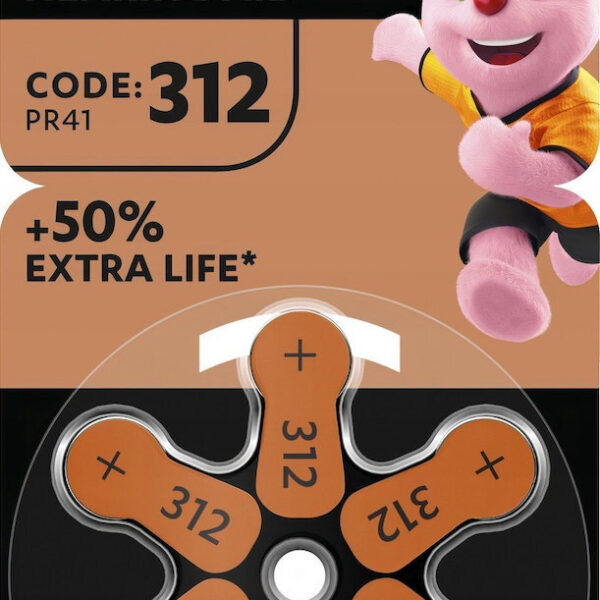 Duracell Μπαταρίες Ακουστικών Βαρηκοΐας 312 1.45V 6τμχ