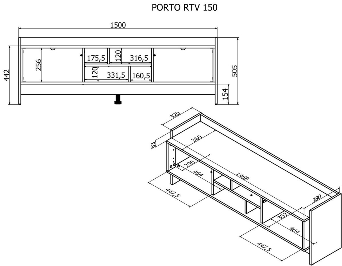 Μπουφές Porto Ξύλινος Oak/black 150x38x50cm - Image 1