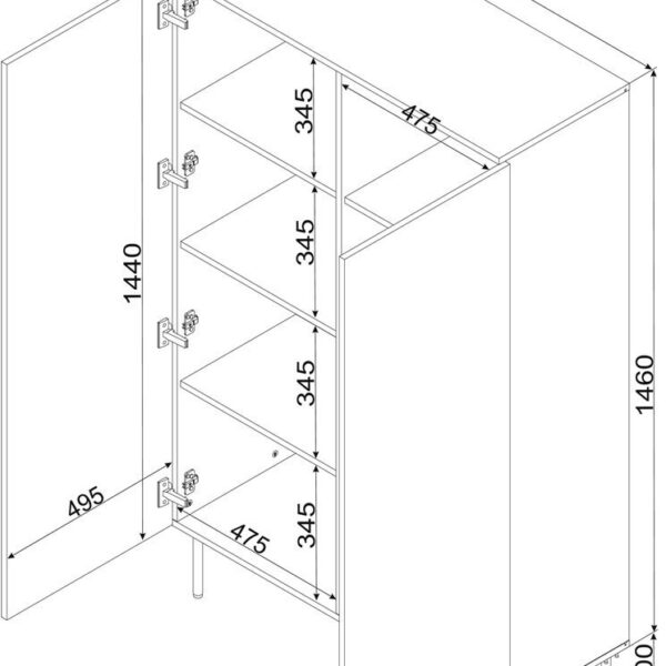 Μπουφές Palazzo Ξύλινος Μαύρος 100x39x166cm