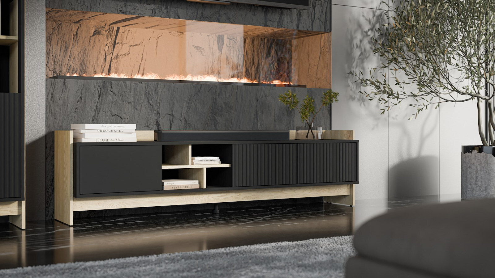 20250326134402_99250e57 Μπουφές Porto Ξύλινος Oak/black 190x38x50cm - Image 3