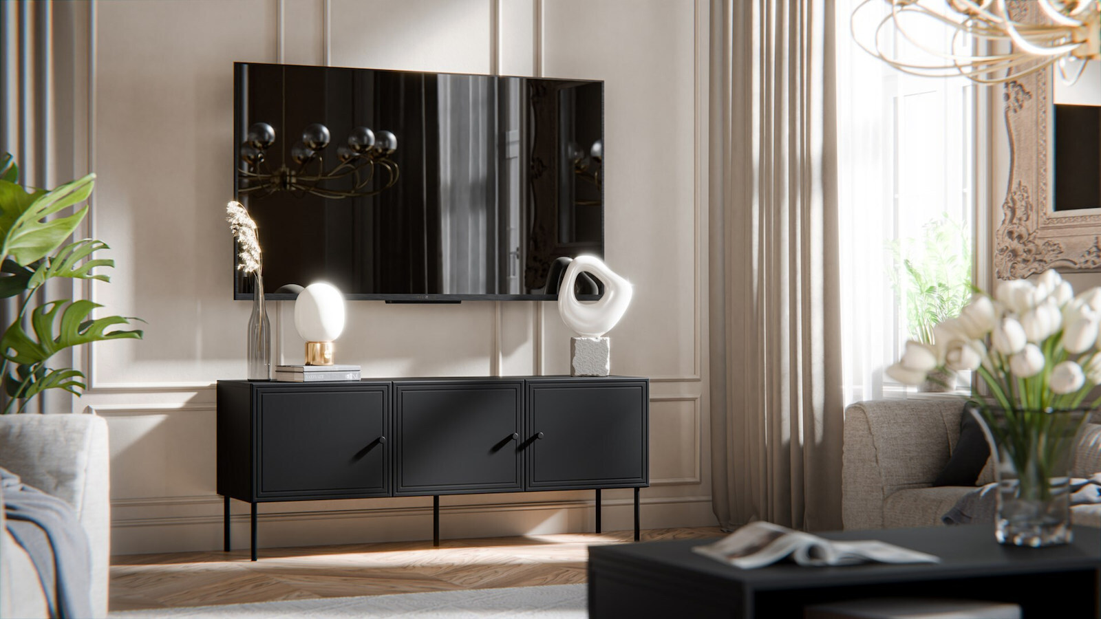 20250331172928_mpoufes_palazzo_xylinos_black_matt_151x40x60cm Μπουφές Palazzo Ξύλινος Black Matt 151x40x60cm - Image 1