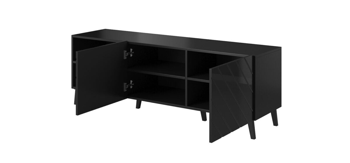 Γωνιακό Ξύλινο με Ρόδες & Φωτισμό LED Black Glossy 150x42x52εκ. STVCMMZPM0202 - Image 3