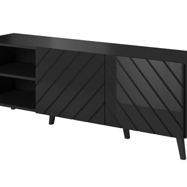 Γωνιακό Ξύλινο με Ρόδες & Φωτισμό LED Black Glossy 150x42x52εκ. STVCMMZPM0202