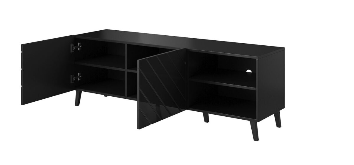 Γωνιακό Ξύλινο με Ρόδες & Φωτισμό LED Black Glossy 150x42x52εκ. STVCMMZPM0202 - Image 4
