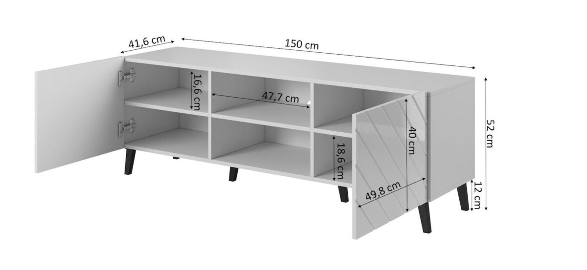 Γωνιακό Ξύλινο με Ρόδες & Φωτισμό LED Black Glossy 150x42x52εκ. STVCMMZPM0202 - Image 6