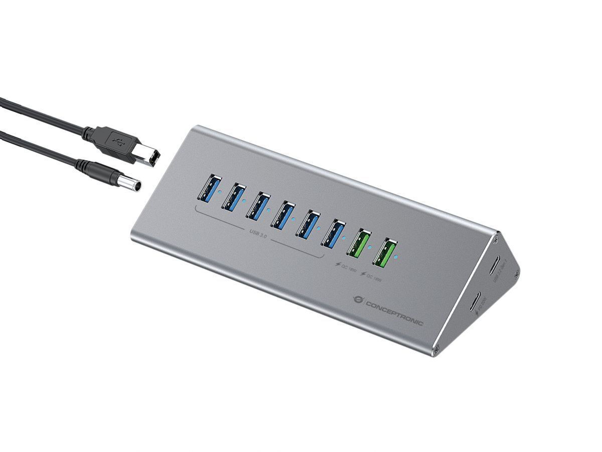 Conceptronic USB 3.0 Hub 10 Θυρών με σύνδεση USB-C και Εξωτερική Παροχή Ρεύματος Γκρι - Image 1