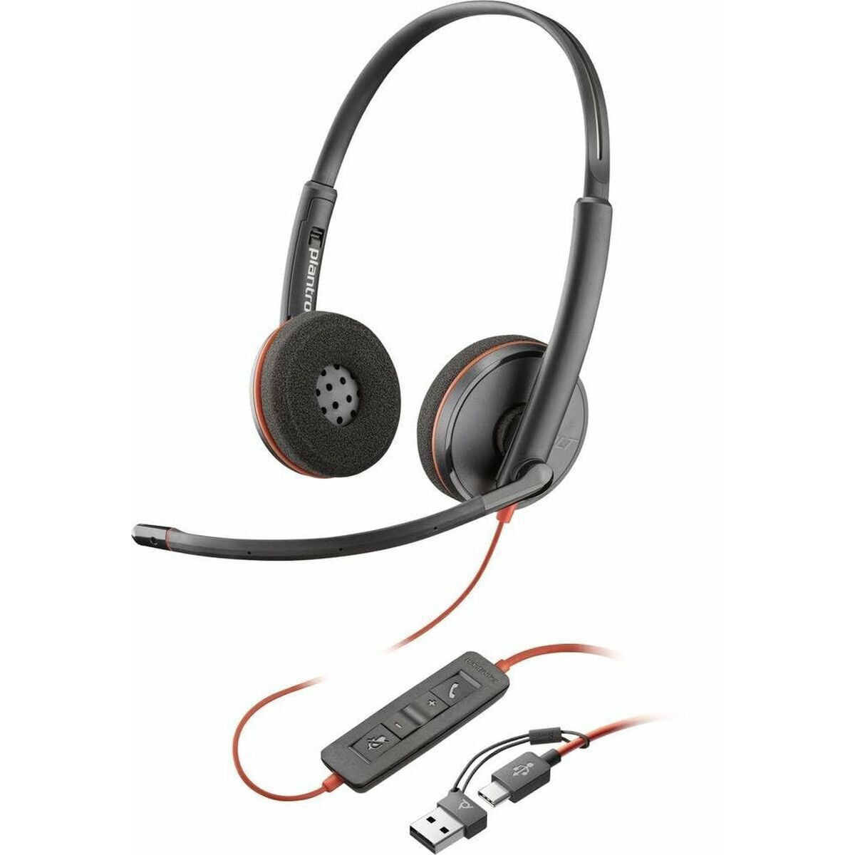 HP Blackwire 3220 Stereo USB-C Headset +USB-C/A Adapter On Ear Multimedia Ακουστικά με μικρόφωνο και σύνδεση USB-A / USB-C