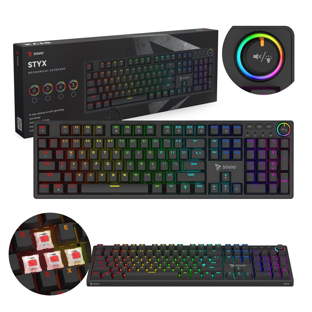 Savio STYX Gaming KeyPad με Outemu Red διακόπτες και RGB φωτισμό (Αγγλικό US) Κόκκινο