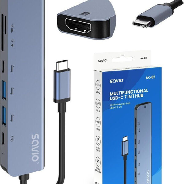 Savio USB 3.1 Hub 7 Θυρών με σύνδεση USB-C & Θύρα Φόρτισης