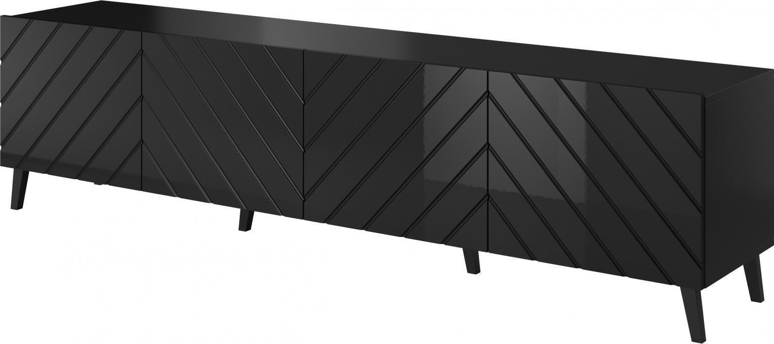 Έπιπλο Τηλεόρασης Ξύλινο Abeto Black Glossy Μ200xΠ42xΥ52cm