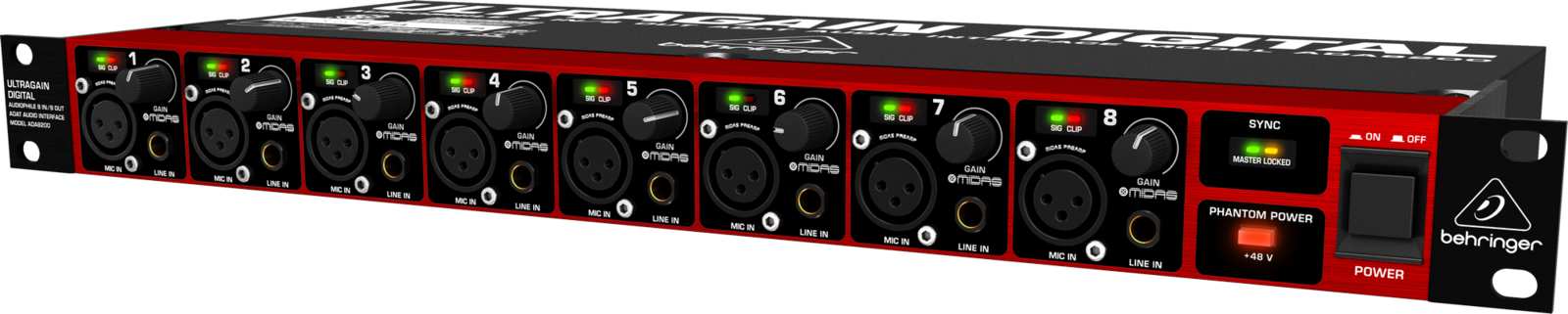ADA8200_P0ATL_Right_XXL Behringer ADA8200 Μικροφωνικός Προενισχυτής 8 Καναλιών με Phantom Power & 8 Εισόδους XLR - Image 1