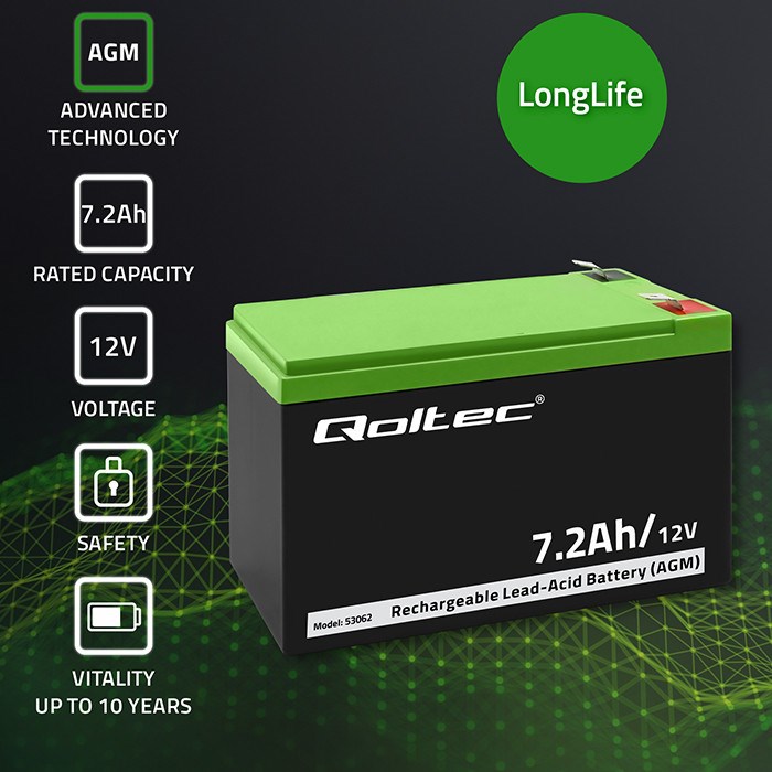T2L4t0E0e0h001I7X4H9G7U1r532K2S3 Qoltec με Χωρητικότητα 7.2Ah και Τάση 12V 53062 1τμχ - Image 4