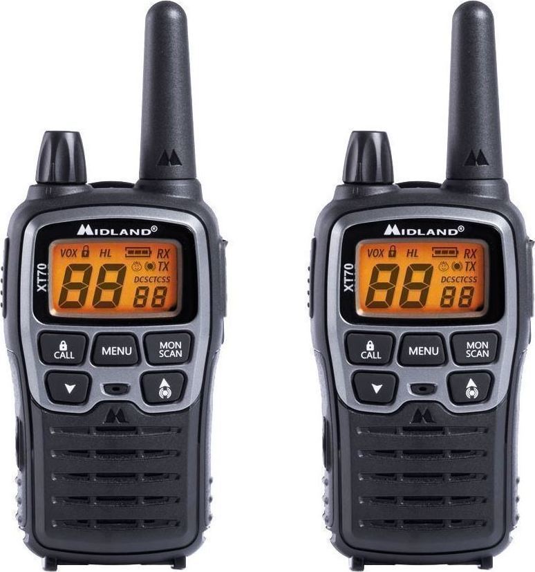 Midland XT70 Ασύρματος Πομποδέκτης PMR 0.5W με Μονόχρωμη Οθόνη Σετ 2τμχ Σε Ασημί Χρώμα