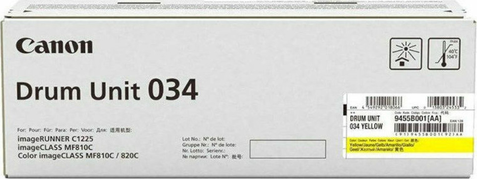 Canon 034 Γνήσιο Drum Laser Εκτυπωτή Κίτρινο 34000 Σελίδων (9455B001)