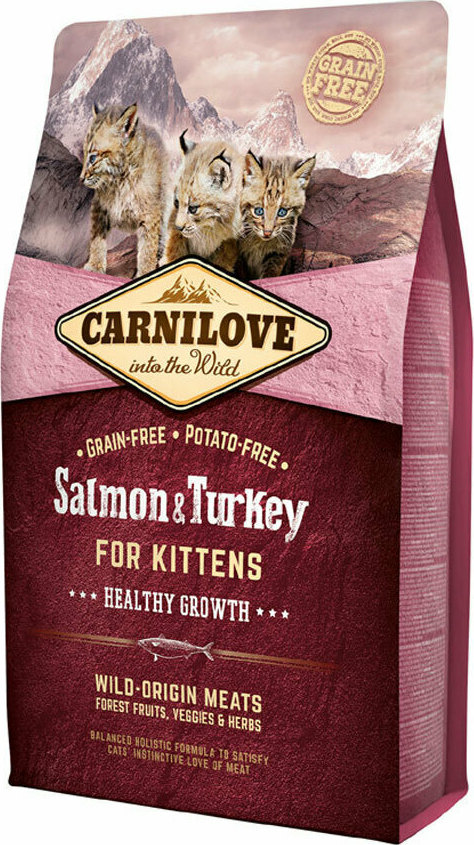 Carnilove Into The Wild Salmon & Turkey Ξηρά Τροφή χωρίς Σιτηρά & Γλουτένη για Ανήλικες Γάτες με Γαλοπούλα / Σολομό 0.4kg