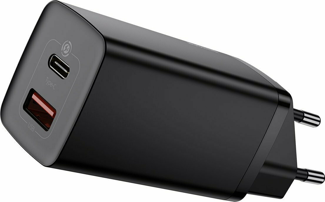 Baseus Φορτιστής Χωρίς Καλώδιο GaN με Θύρα USB-A και Θύρα USB-C 65W Quick Charge 3.0 Μαύρος (CCGAN2L-B01)