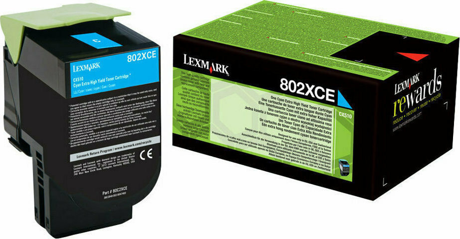 Lexmark 802X Γνήσιο Toner Laser Εκτυπωτή Κυανό 4000 Σελίδων (80C2XCE)