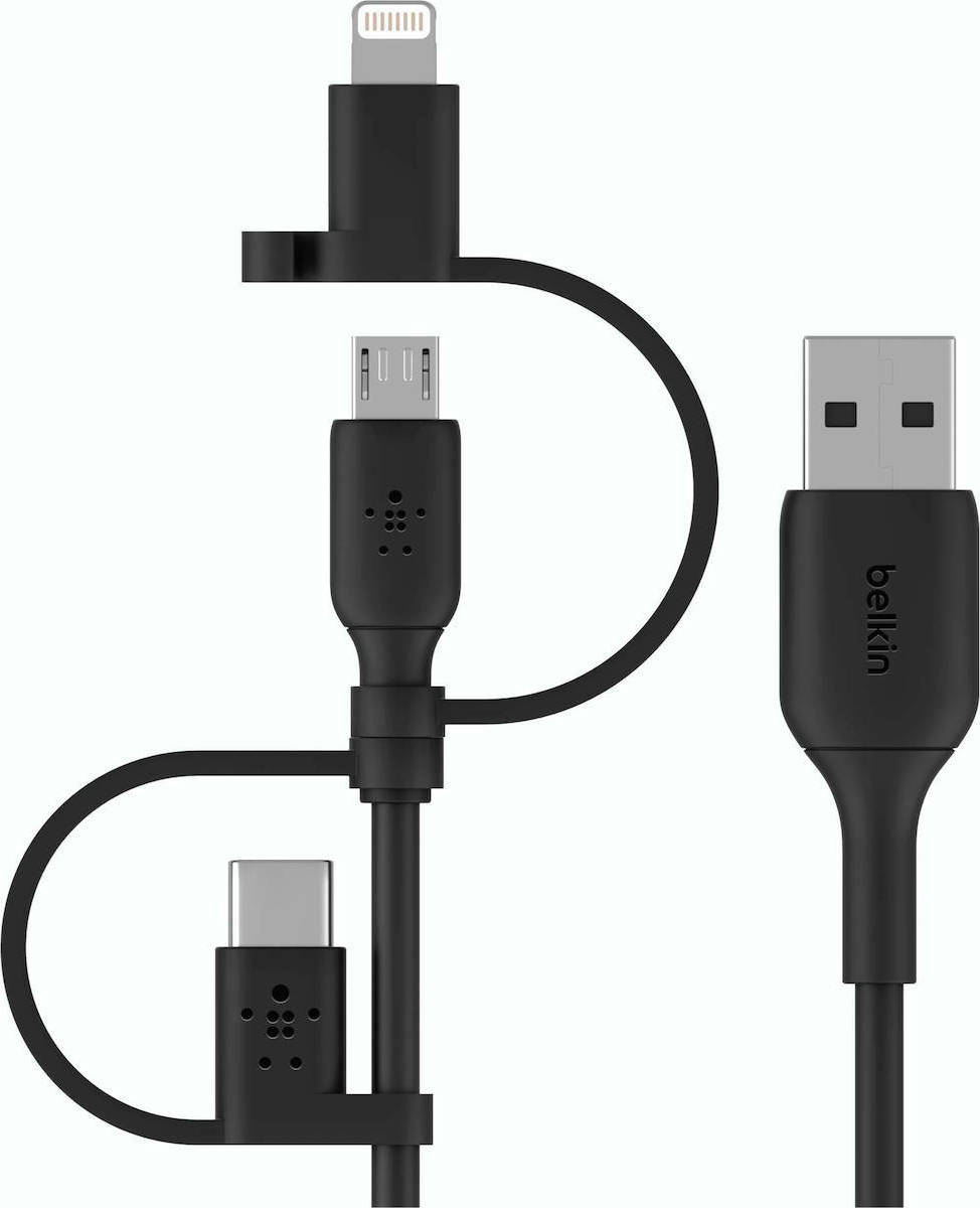 Belkin Regular USB to Lightning / Type-C / micro USB Cable Μαύρο 1m (CAC001BT1MBK)