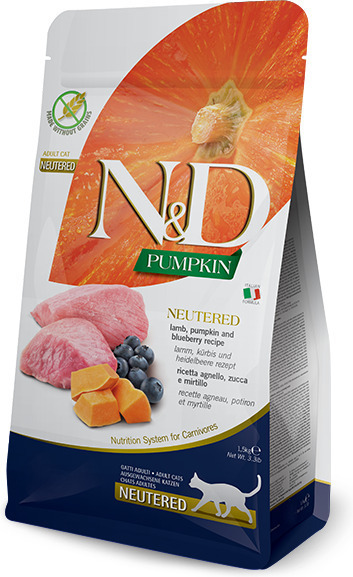 Farmina N&D Pumpkin Blueberry Neutered Ξηρά Τροφή χωρίς Σιτηρά & Γλουτένη για Ενήλικες Στειρωμένες Γάτες με Κολοκύθα / Αρνί 0.3kg