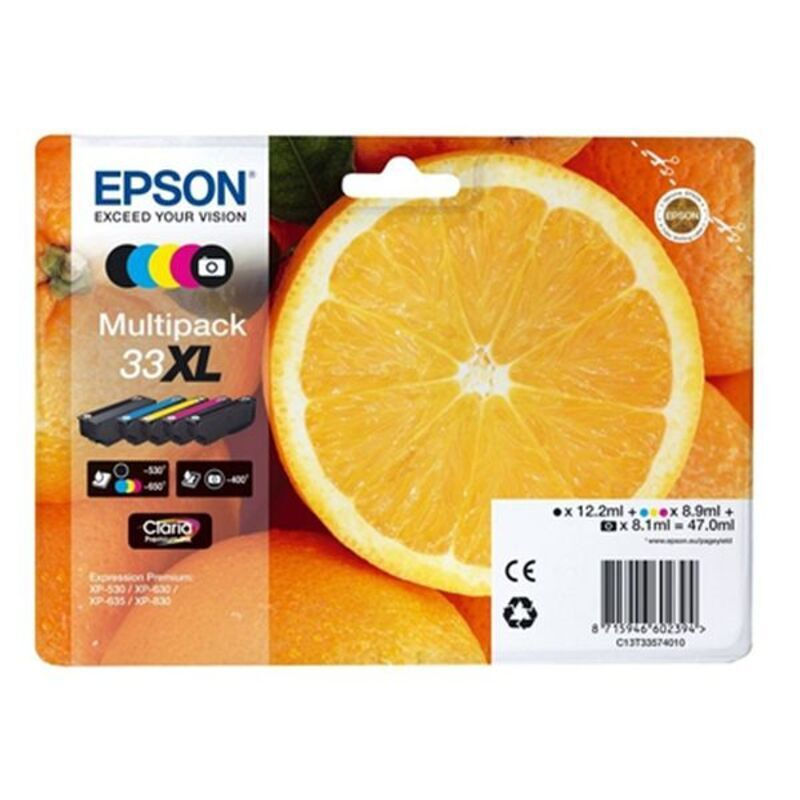 Epson 33XL Γνήσιο Πακέτο 5 Μελανιών Εκτυπωτή InkJet Μαύρο / Πολλαπλό (Color) (C13T33574021)