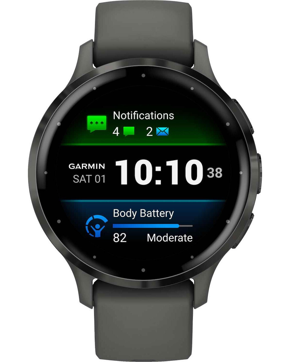 Garmin Venu 3S Stainless Steel 41mm Αδιάβροχο Smartwatch με Παλμογράφο (Slate Stainless Steel Bezel with Pebble Gray Case and Silicone Band)