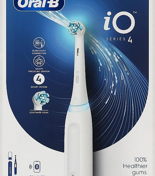 Oral-B iO Series 4 Ηλεκτρική Οδοντόβουρτσα με Χρονομετρητή, Αισθητήρα Πίεσης και Θήκη Ταξιδίου Quite White
