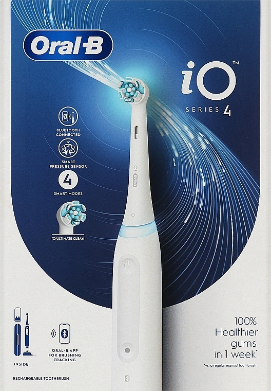 Oral-B iO Series 4 Ηλεκτρική Οδοντόβουρτσα με Χρονομετρητή, Αισθητήρα Πίεσης και Θήκη Ταξιδίου Quite White