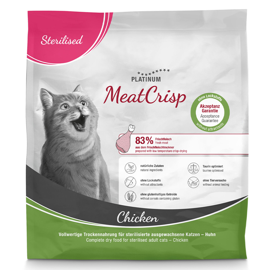 Platinum Pet Food & Care MeatCrisp Sterilised Ξηρά Τροφή χωρίς Γλουτένη για Ενήλικες Στειρωμένες Γάτες με Κοτόπουλο 3kg