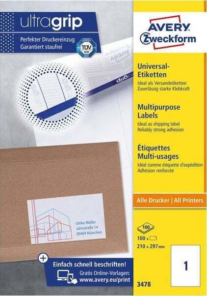 Avery Αυτοκόλλητες Ετικέτες Α4 Ορθογώνιες 210x297mm - Image 1