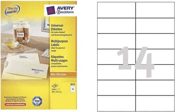 Avery Αυτοκόλλητες Ετικέτες Α4 Ορθογώνιες 105x42.3mm