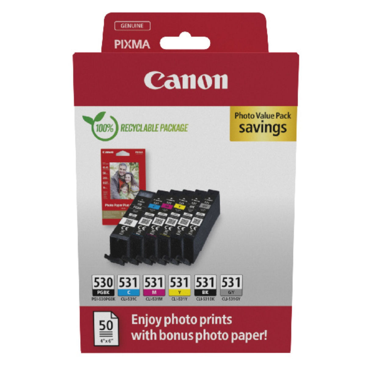 Canon PGI-530 / CLI-531 Γνήσιο Photo Value Pack με 6 Μελάνια Εκτυπωτή InkJet Μαύρο / Πολλαπλό (Color) (6117C004)