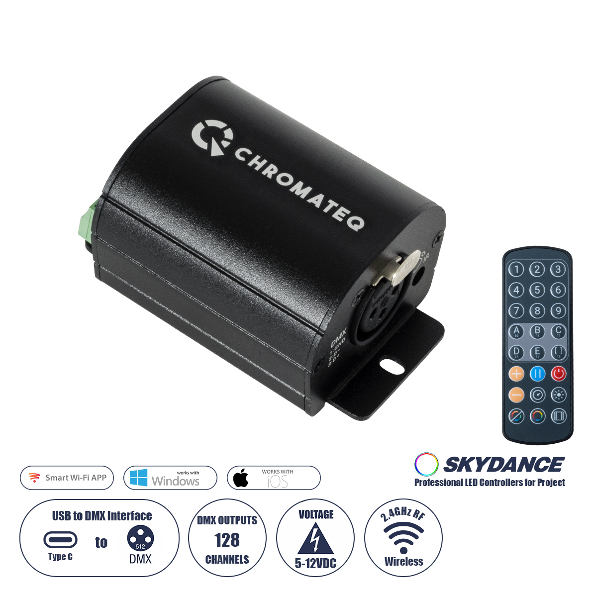 Globostar 71579 Chromateq Skydance Dc Usb To Dmx Dimmer High Speed Controller Decoder 128 Καναλιών Dc 5-12v 0.1a 0.5w Ip40 Μ7.8 X Π5 X Υ3.8cm 5 Years Warranty