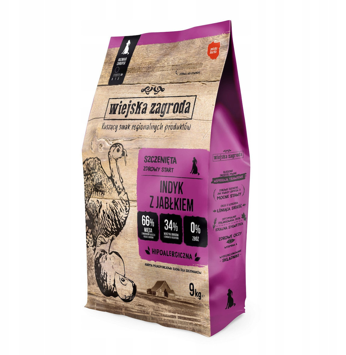 Wiejska Zagroda 9kg Ξηρά Τροφή για Κουτάβια με Γαλοπούλα και Μήλο - Image 1