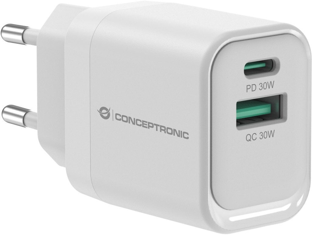 Conceptronic Φορτιστής Χωρίς Καλώδιο GaN με Θύρα USB-A και Θύρα USB-C 33W Power Delivery / Quick Charge 3.0 Λευκός (ALTHEA19W33)