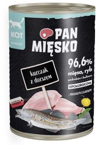 Pan Miesko Υγρή Τροφή για Ενήλικες Γάτες σε Κονσέρβα με Κοτόπουλο και Μπακαλιάρο 400gr