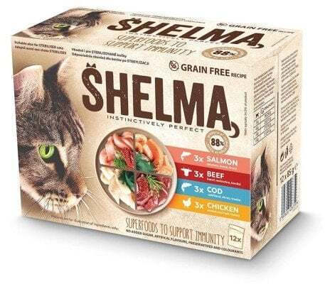 Shelma Pouch Complete Grain-free Food Adult Cats Chicken Beef Salmon Cod 12x 85 G
