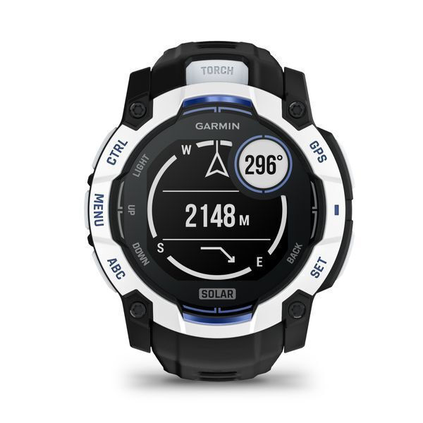 Garmin Instinct 3 Solar Aluminium 50mm Αδιάβροχο Smartwatch με Παλμογράφο (Whitestone with Black and Blue Limited Edition)