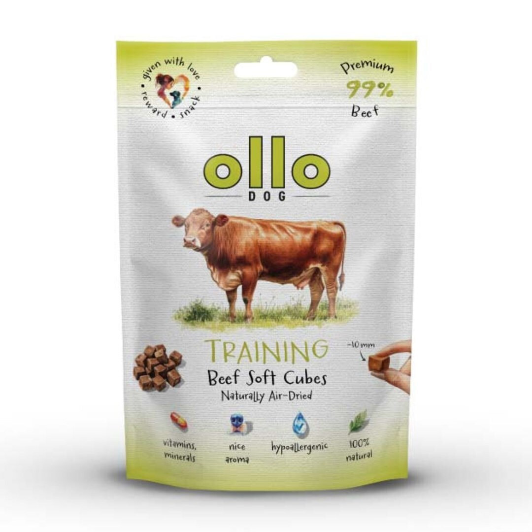 Ollo Air Dried Training Beef Cubes Dog Treat 80g