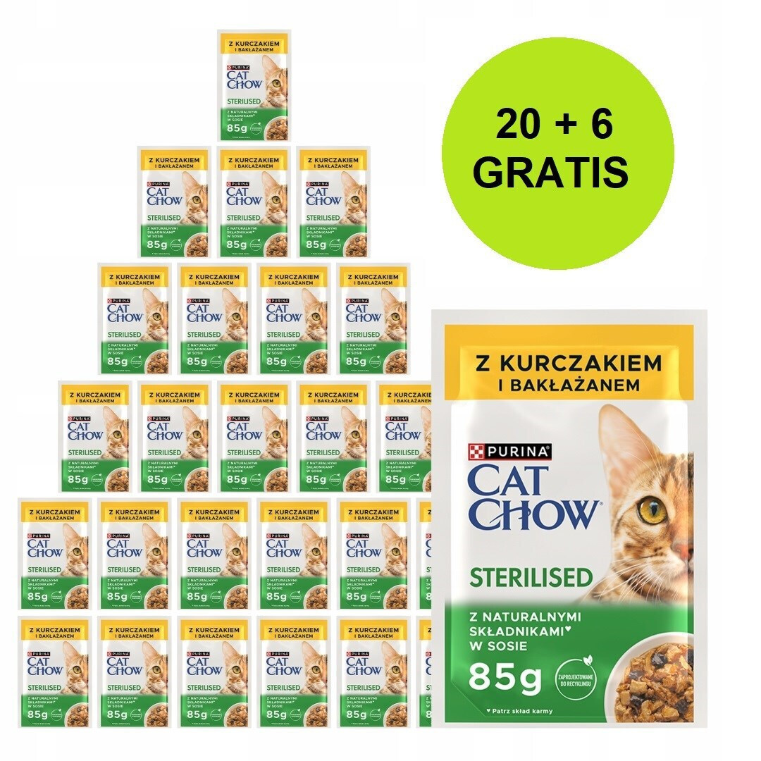 Purina Cat Chow Sterilised Chicken Eggplant In Sauce Wet Cat Food 26x85g 20 + 6 Gratis