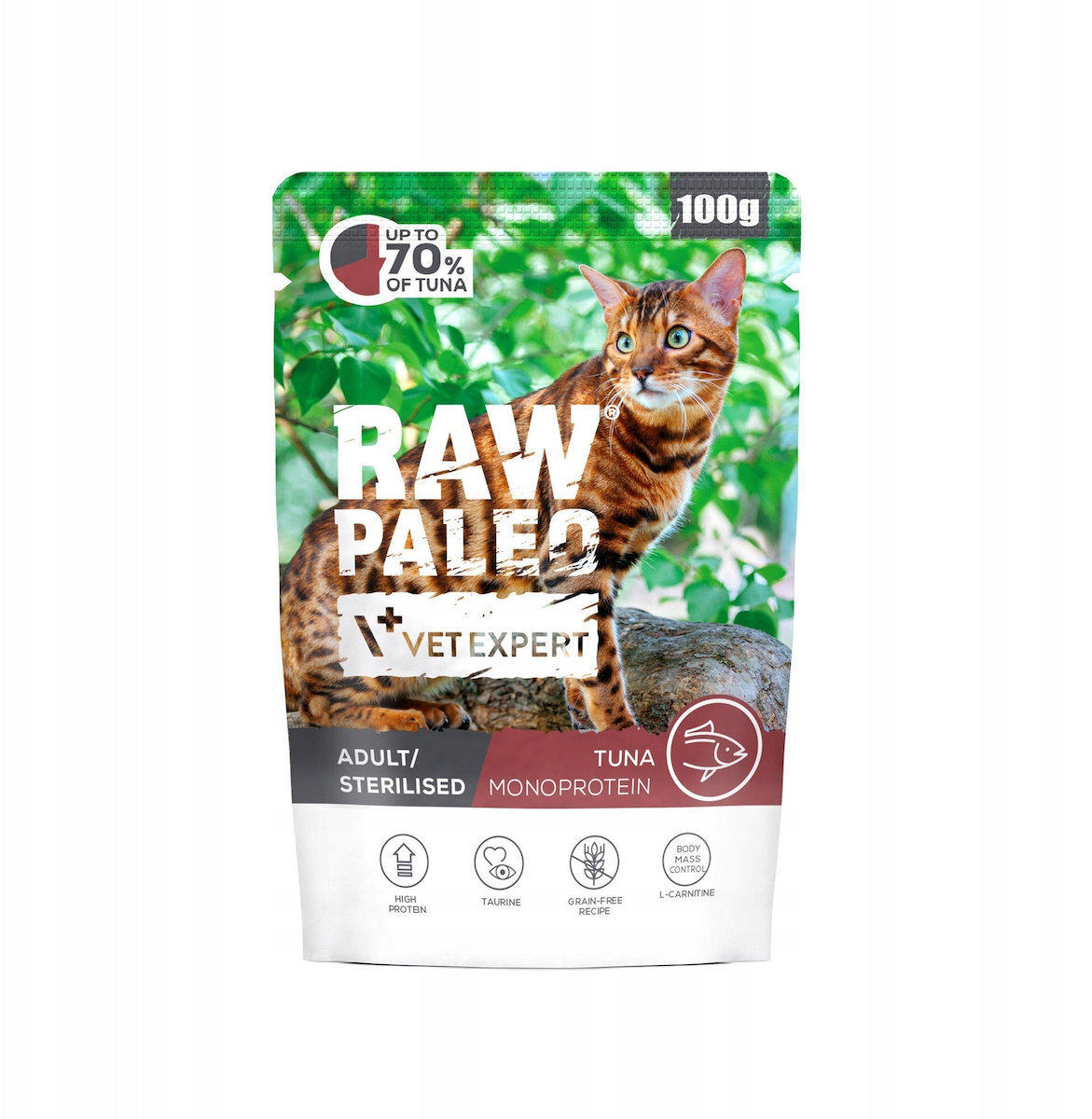 VetExpert Raw Paleo Υγρή Τροφή για Ενήλικες Γάτες με Τόνο 100gr